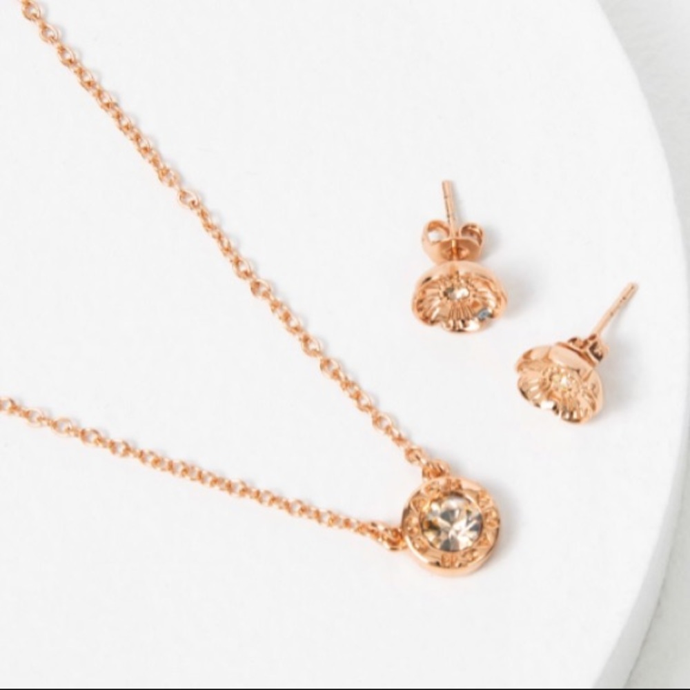 Coach Open Circle Necklace And Tea Rose Stud Earring Set